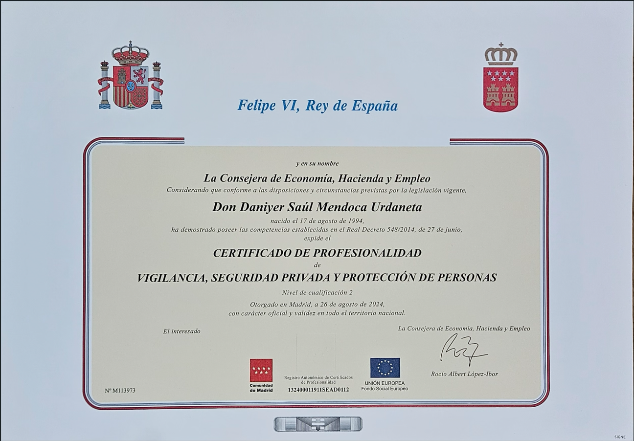 Certificado de Vigilante de Seguridad Privada
