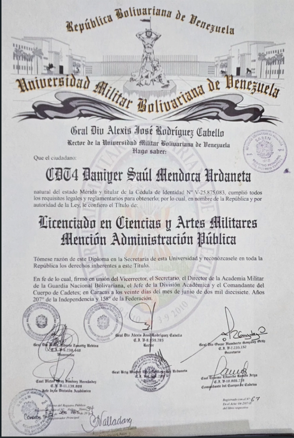 Título de Licenciado en Ciencias y Artes Militares